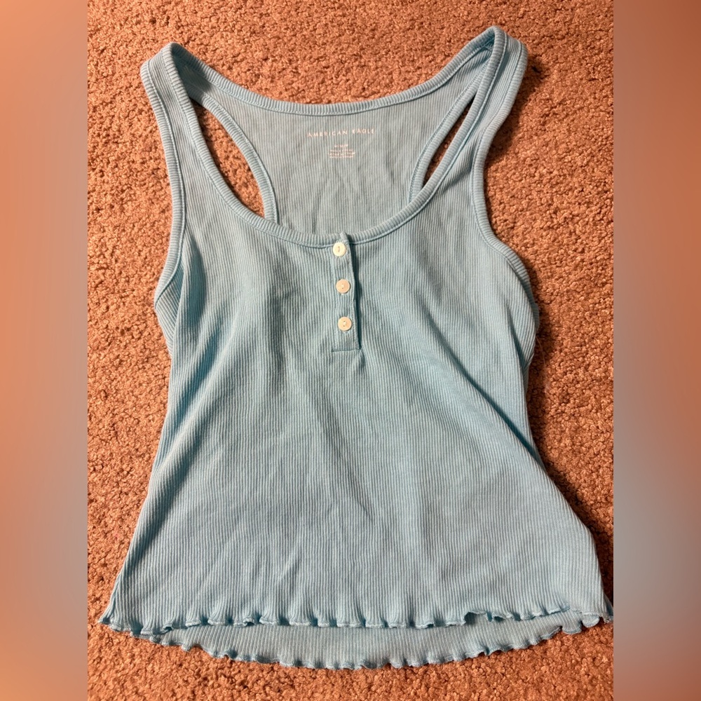 American Eagle Outfitters Sky Blue Ribbed Tank Top